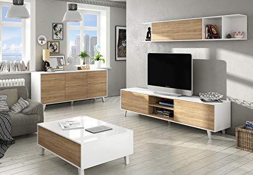 Illuminazione LED Compresa AVANTI TRENDSTORE Parete da Soggiorno Mero Laminato Colore Quercia Sonoma Chiaro/Bianco Dimensioni: Lap 270x200x40 cm 